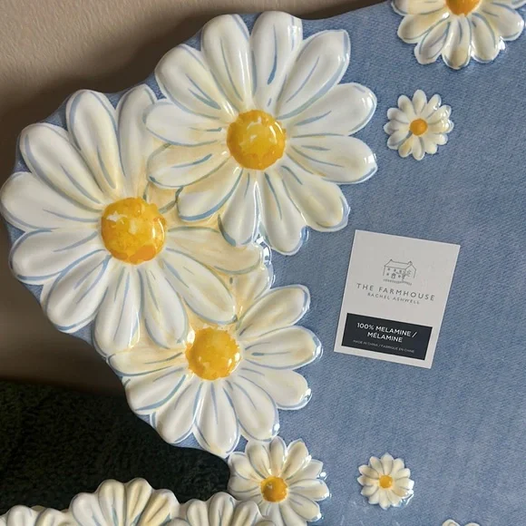The Farmhouse by Rachel Ashwell Sunflower 🌻Serving Tray Plates Melamine Blue NEW - Picture 5 of 11